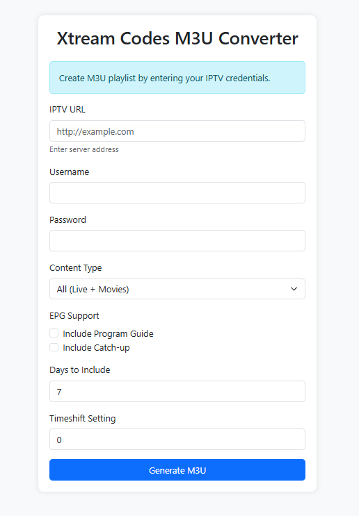 Xtream Codes Api to M3u Playlist